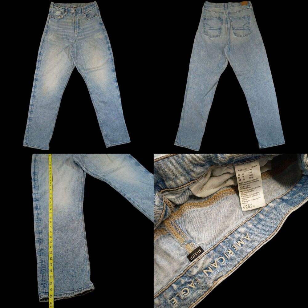 American Eagle Women Size 10 Long Jeans Mom Straight Pants Light Wash Stretch